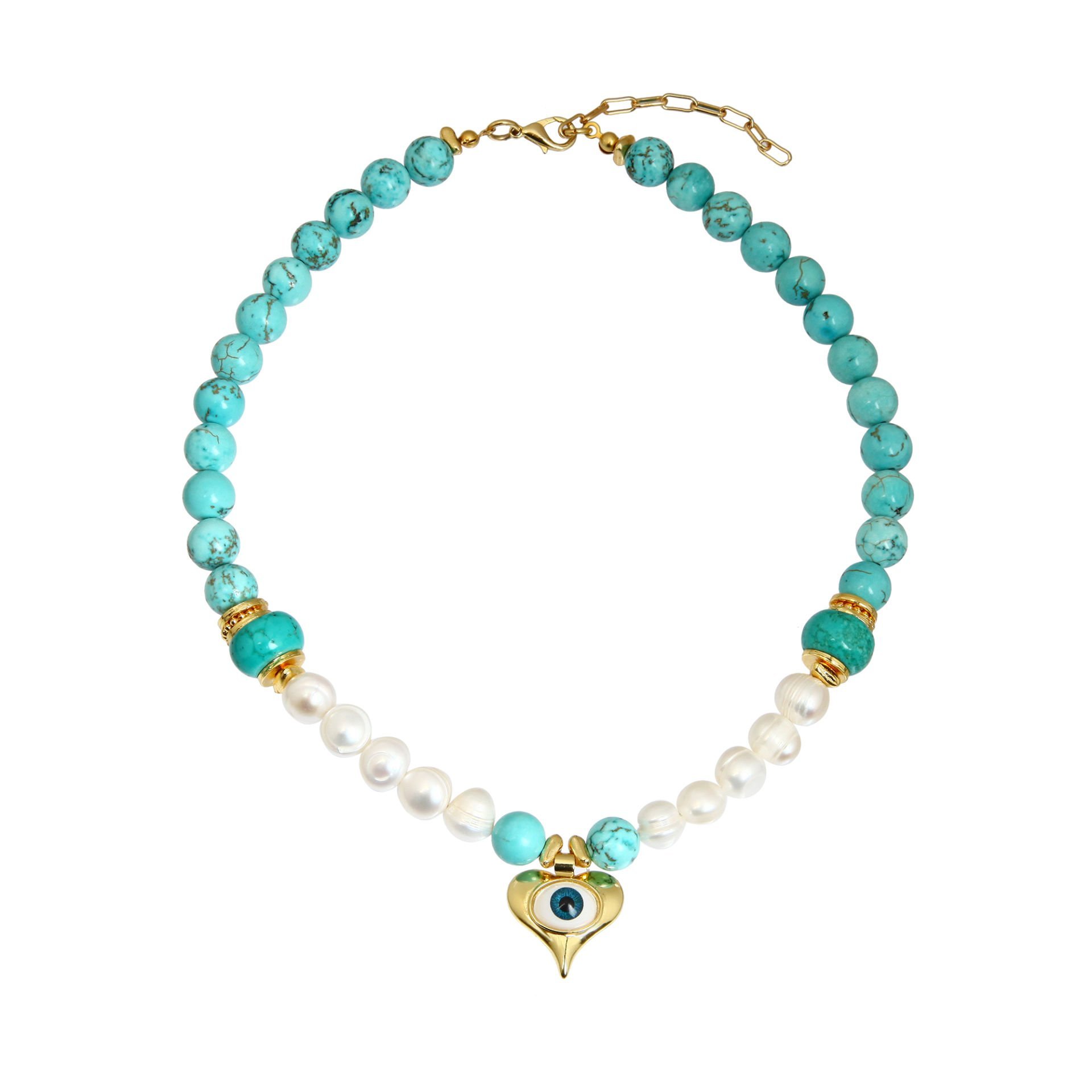 TURQUOISE PEARL HEART NECKLACE