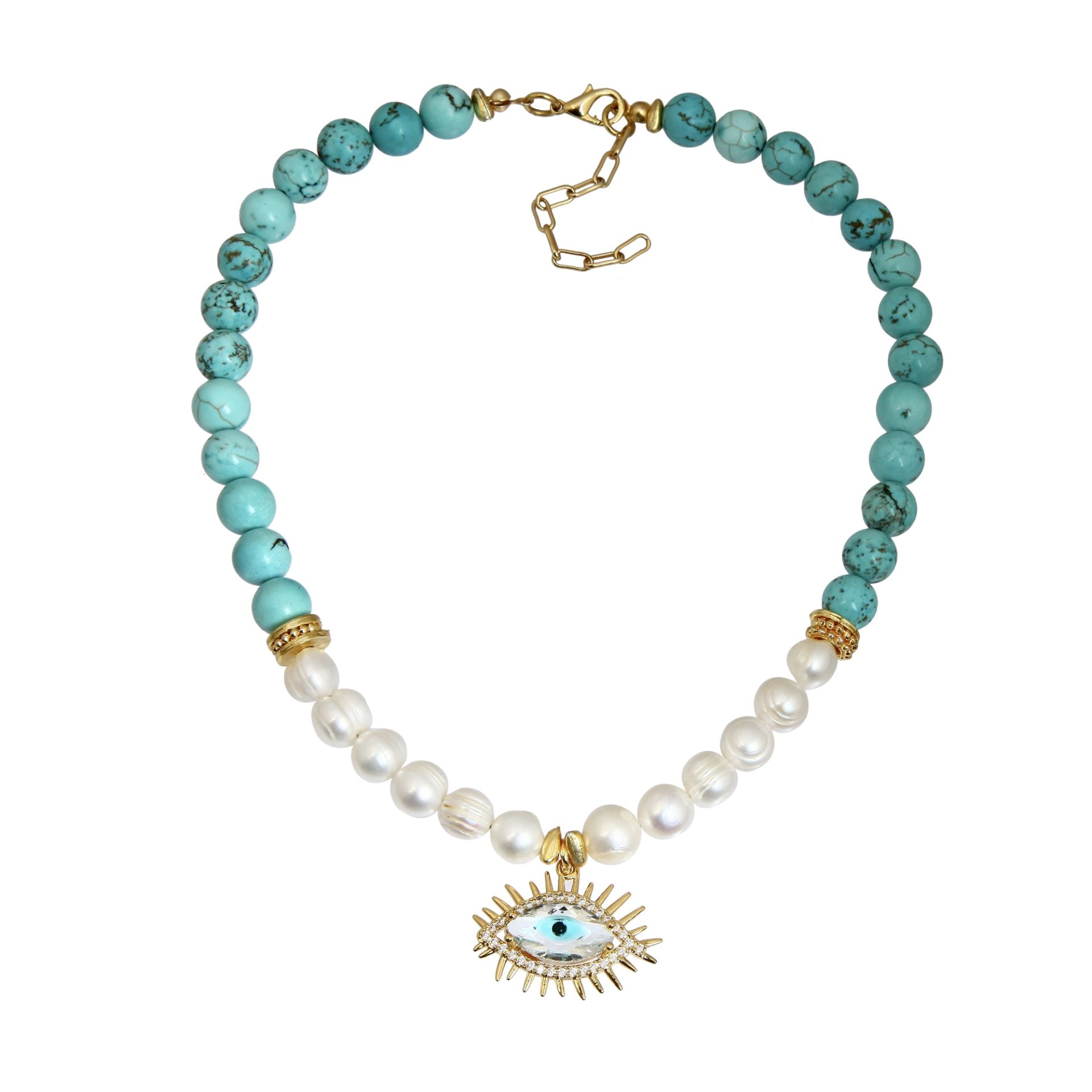 TURQUOISE PEARL EYE NECKLACE